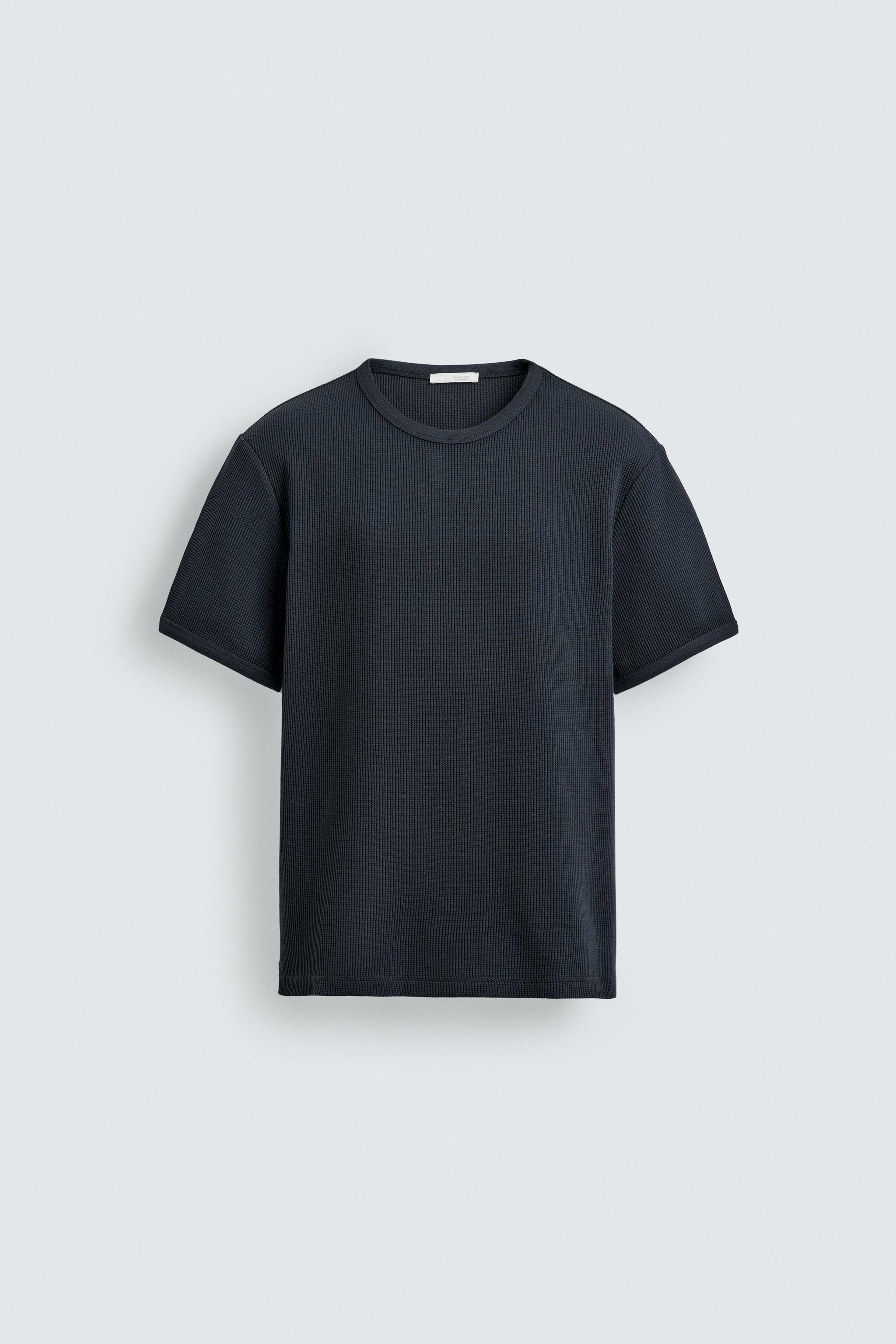 WAFFLE-KNIT TEXTURE T-SHIRT — Blue / Steel