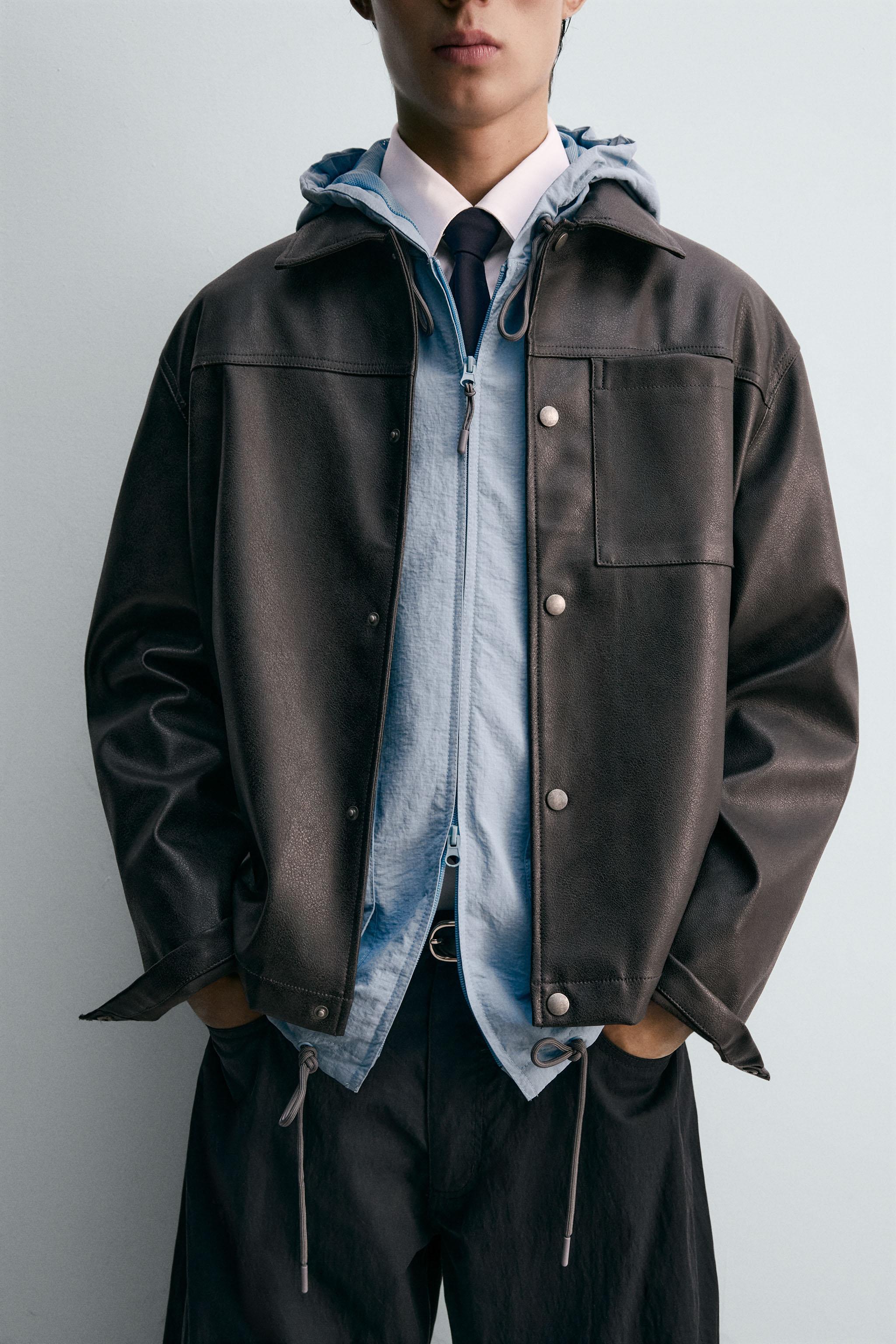 ウォッシュドフェイクレザーシャツジャケット - ブラウン | ZARA Japan