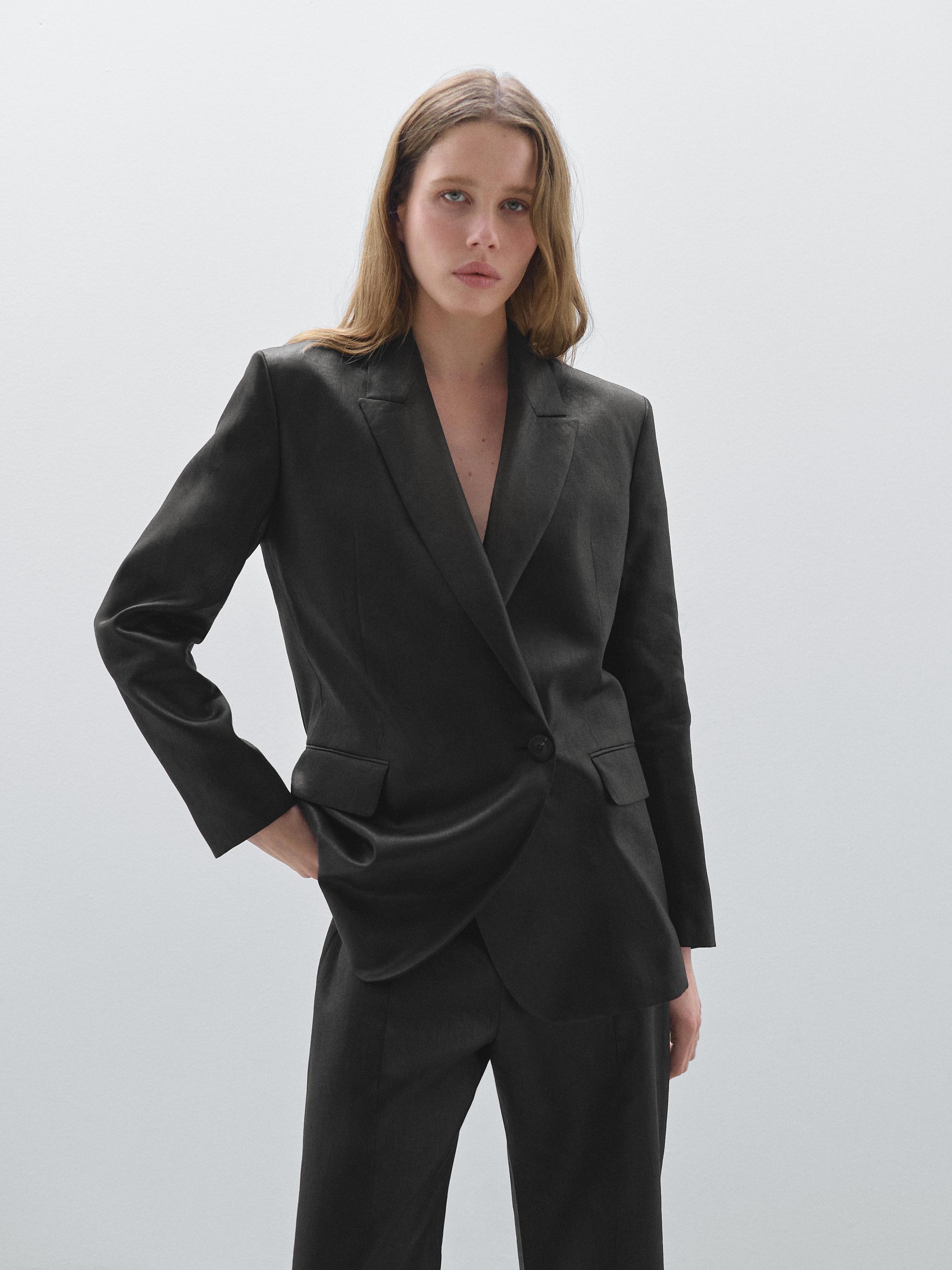 100% linen double-breasted blazer - Studio - Black | ZARA Canada 100% linen double-breasted blazer - Studio - Black | ZARA Canada