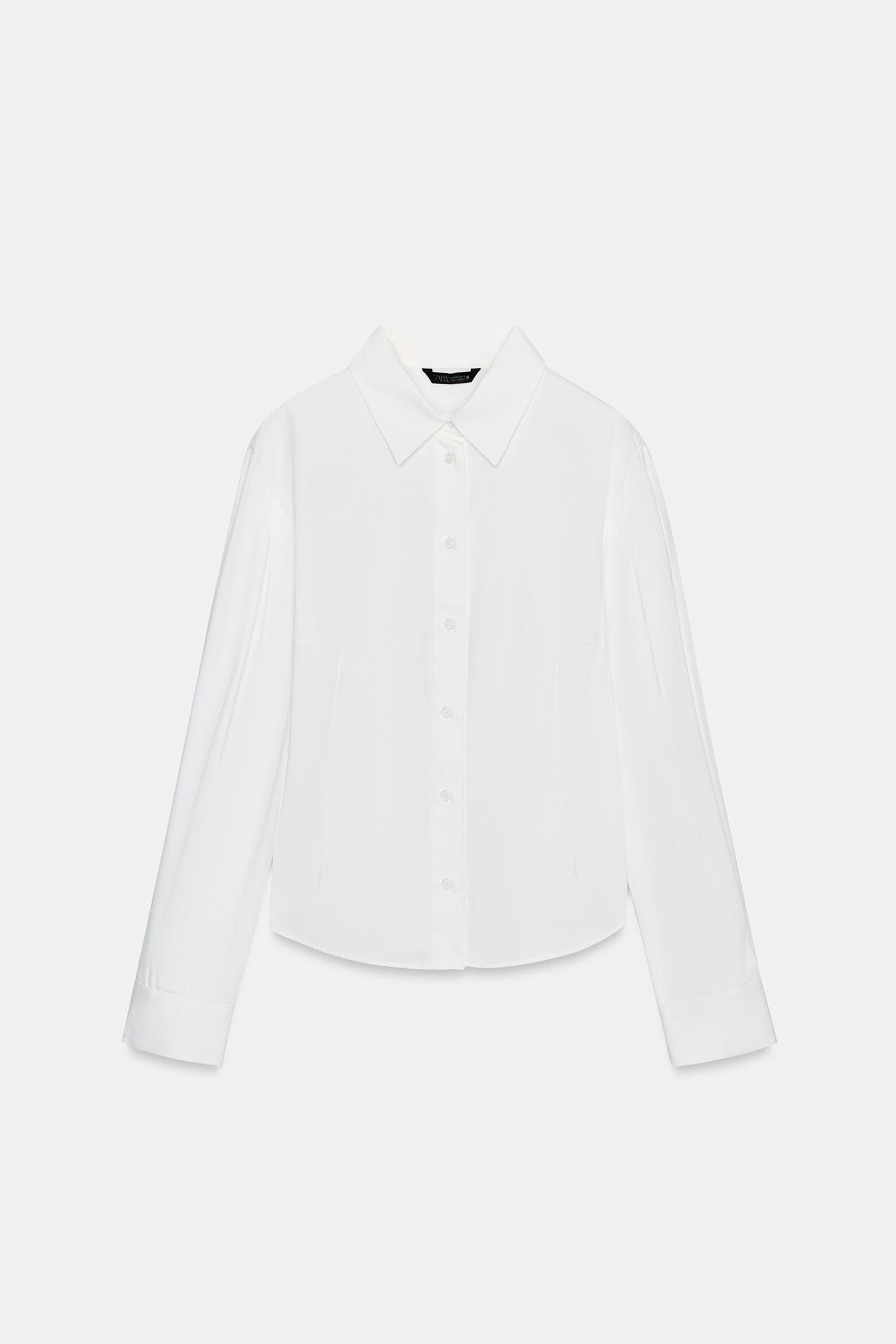 Женская рубашка Zara Pleated-Sleeve, цвет: Устричный белый — фото 7
