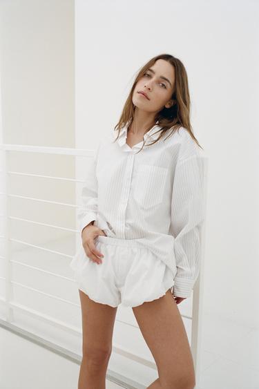 GATHERED POPLIN SHORTS - White by Zara - Image 1