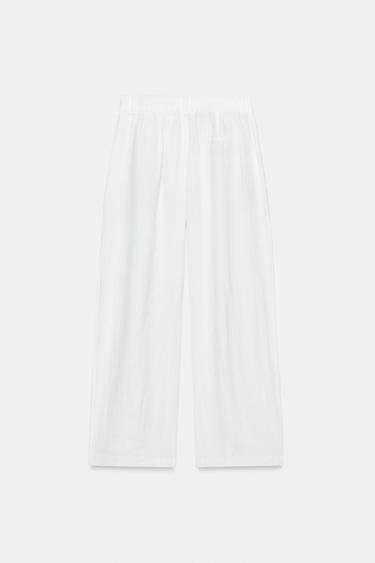 100% LINEN PLEATED TROUSERS ZW COLLECTION - White by Zara - Image 4
