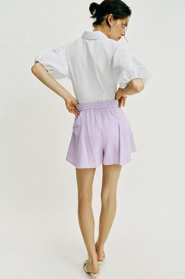 JUPE-PANTALON À CARREAUX VICHY ET VOLANTS - Mauve de Zara - Image 4