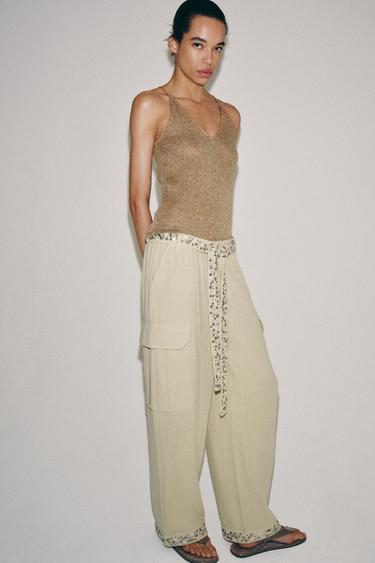 PANTALON CARGO SEQUINS ZW COLLECTION - Kaki clair de Zara - Image 3