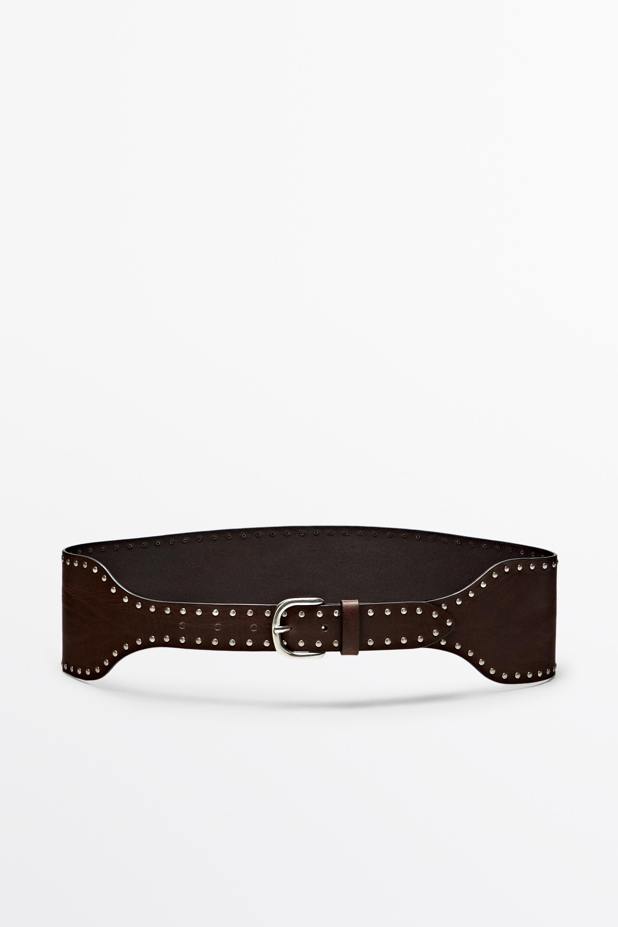Nappa leather stud belt — Brown