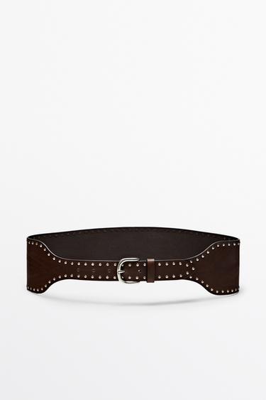 Cinturón tachas piel napa - Marrón de Zara