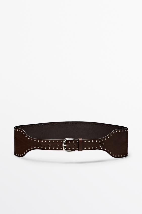 Ceinture en cuir nappa à clous - Marron de Zara - Image 0