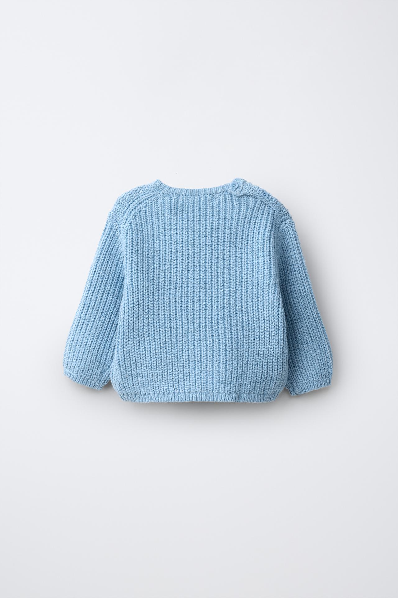 HOUSE EMBROIDERED PEARL KNIT SWEATER WITH WOOL — Light blue