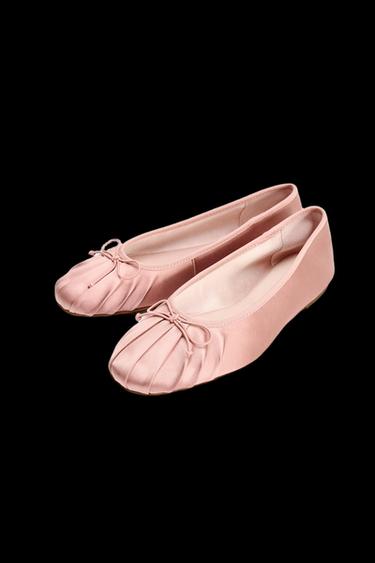 SATIN BALLET FLATS WITH BOW - Pink by Zara