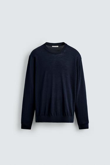 100% WOOL SWEATER - Navy blue by Zara