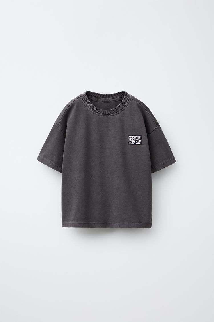 PLAIN T-SHIRT WITH LABEL - Anthracite grey | ZARA United States