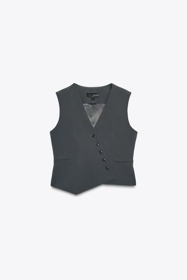 ЖИЛЕТ АСИММЕТРИЧНОГО КРОЯ — КОЛЛЕКЦИЯ ZW — АНТРАЦИТОВО-СЕРЫЙ от Zara