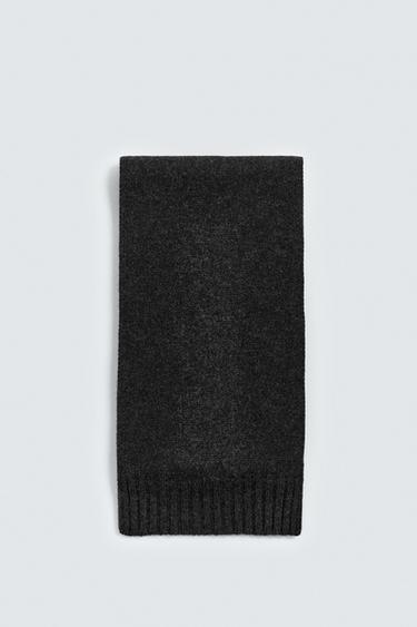100% WOOL KNITTED SCARF - Grey marl by Zara