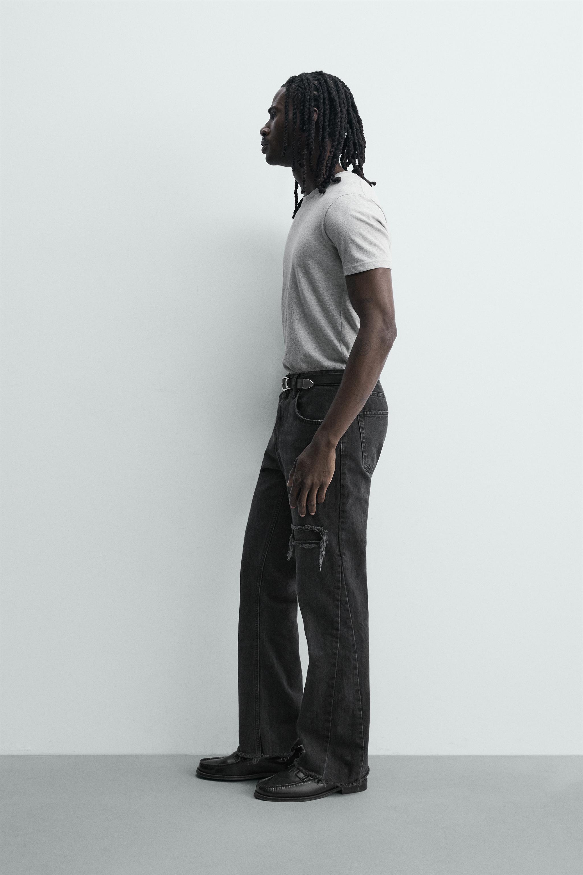 ダメージ加工フレアフィットデニムパンツ - ブラック | ZARA Japan / 日本