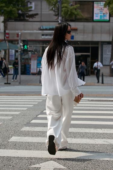 OVERSIZE GAUZE SHIRT WITH POCKET - White by Zara - Image 3