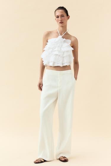 Zara EMBROIDERED COMBINATION TOP - White - Image 0