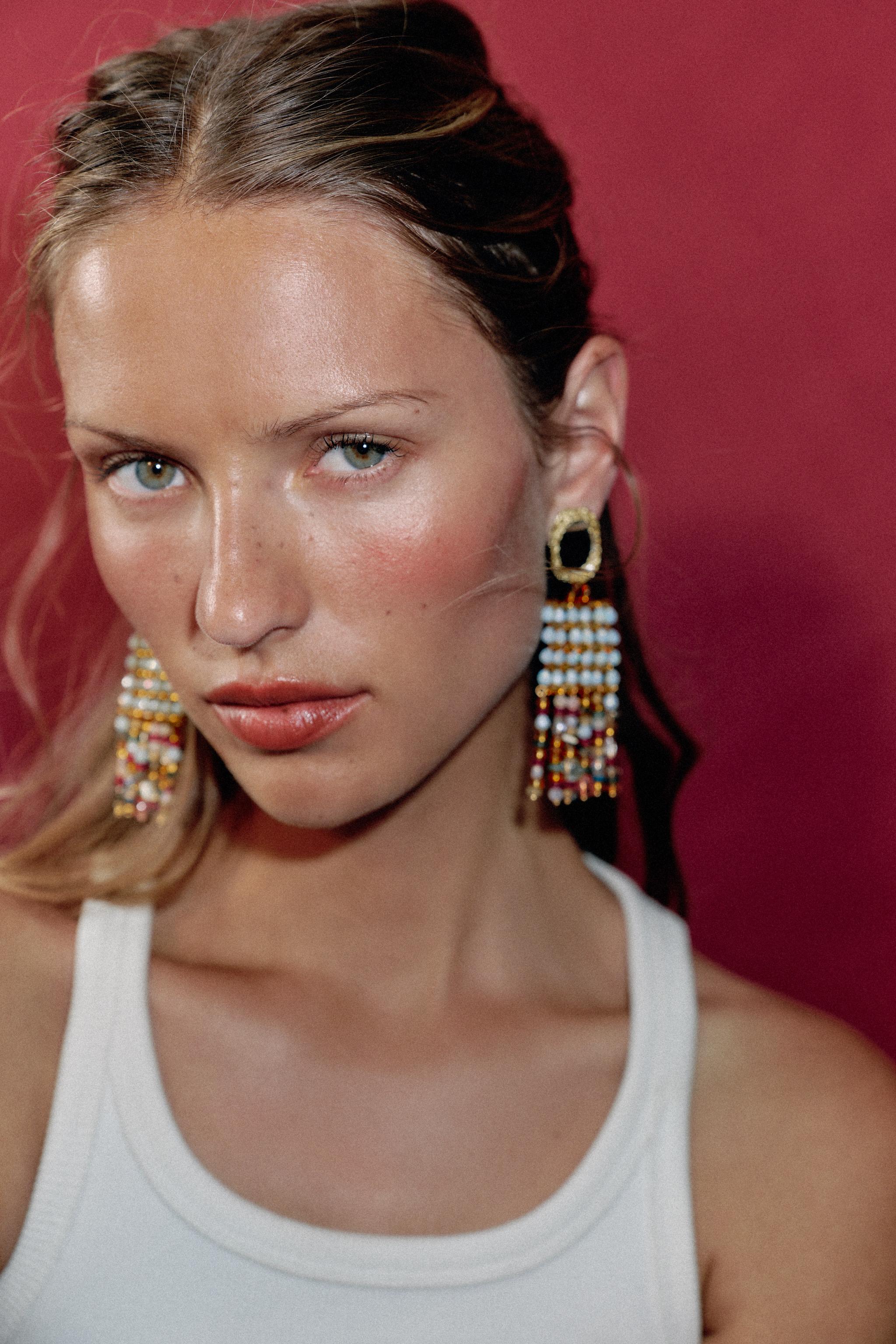 MIRROR CROCHET BEAD EARRINGS — Multicolored