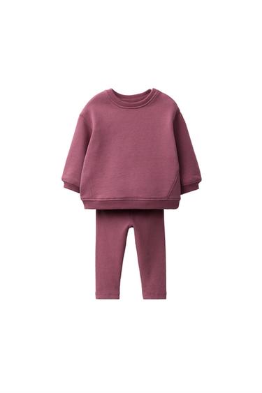 CONJUNTO JOGGING SUDADERA ETIQUETA Y LEGGING LISO - Burdeos oscuro de Zara