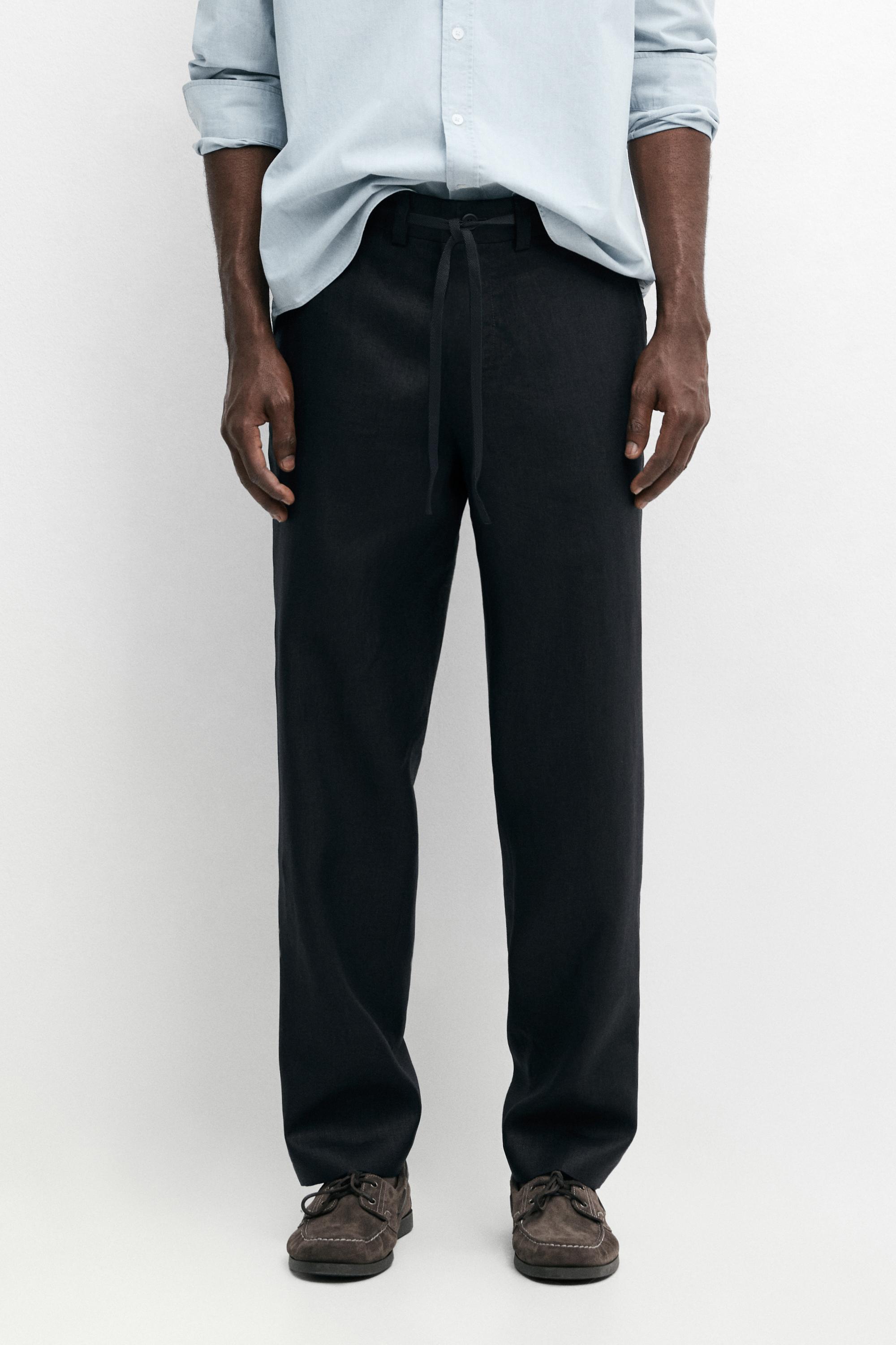 100% linen trousers with elasticated waist — Deep blue