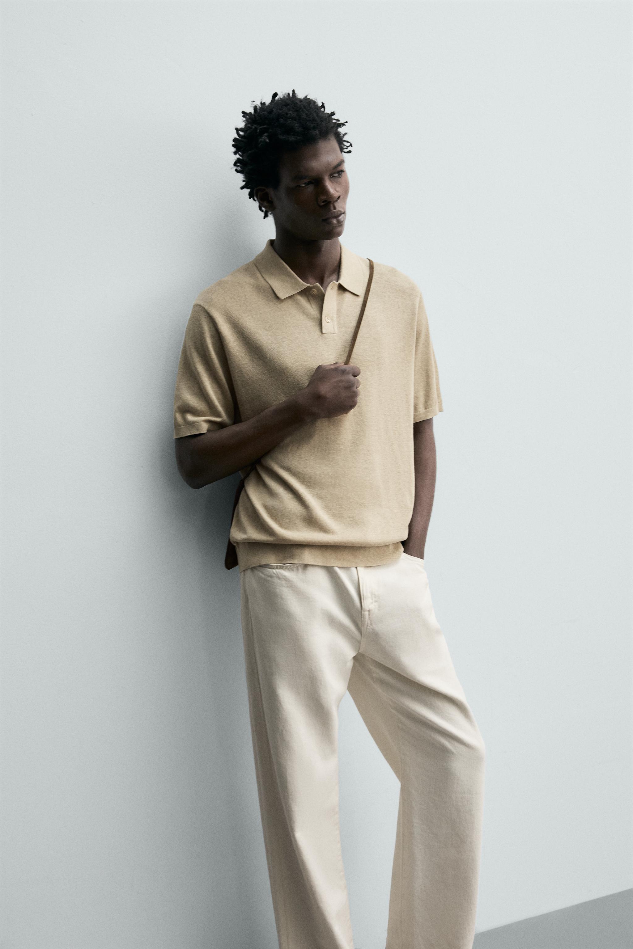 SILK LINEN BLEND KNIT POLO SHIRT - Oyster-white | ZARA United States