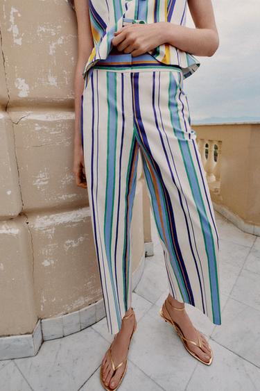 Zara STRIPED STRAIGHT LEG PANTS - Multicolored