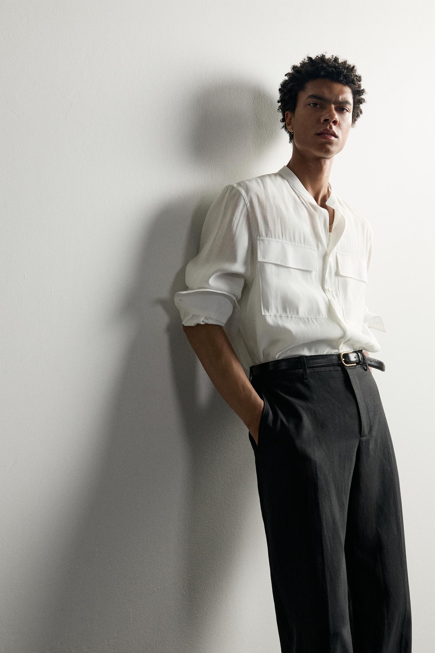Мужская рубашка Zara Relaxed Fit Fluid, цвет: Устричный белый — фото 6