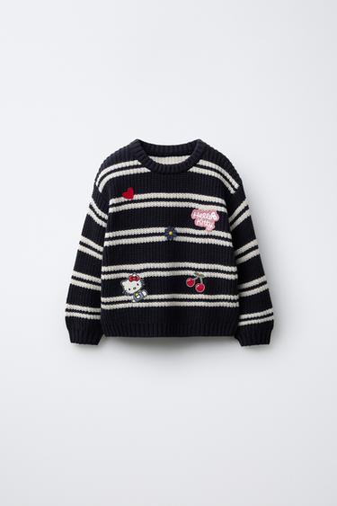 ТРИКОТАЖНИЙ ДЖЕМПЕР У СМУЖКУ З НАШИВКАМИ HELLO KITTY © SANRIO - Темно-синій/блакитний Zara