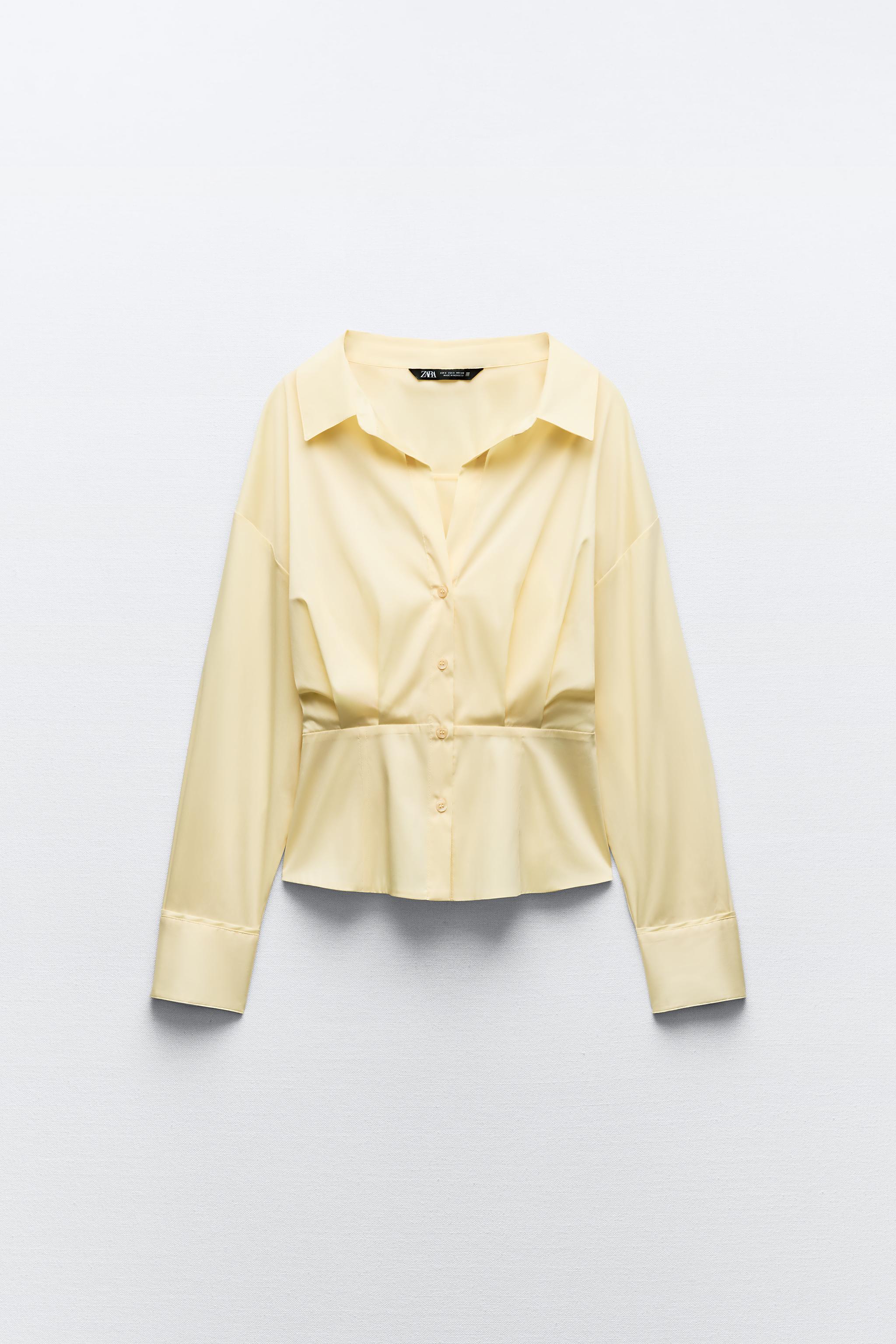 ZW COLLECTION CROSSOVER SHIRT WITH TIE DETAIL - Beige | ZARA India