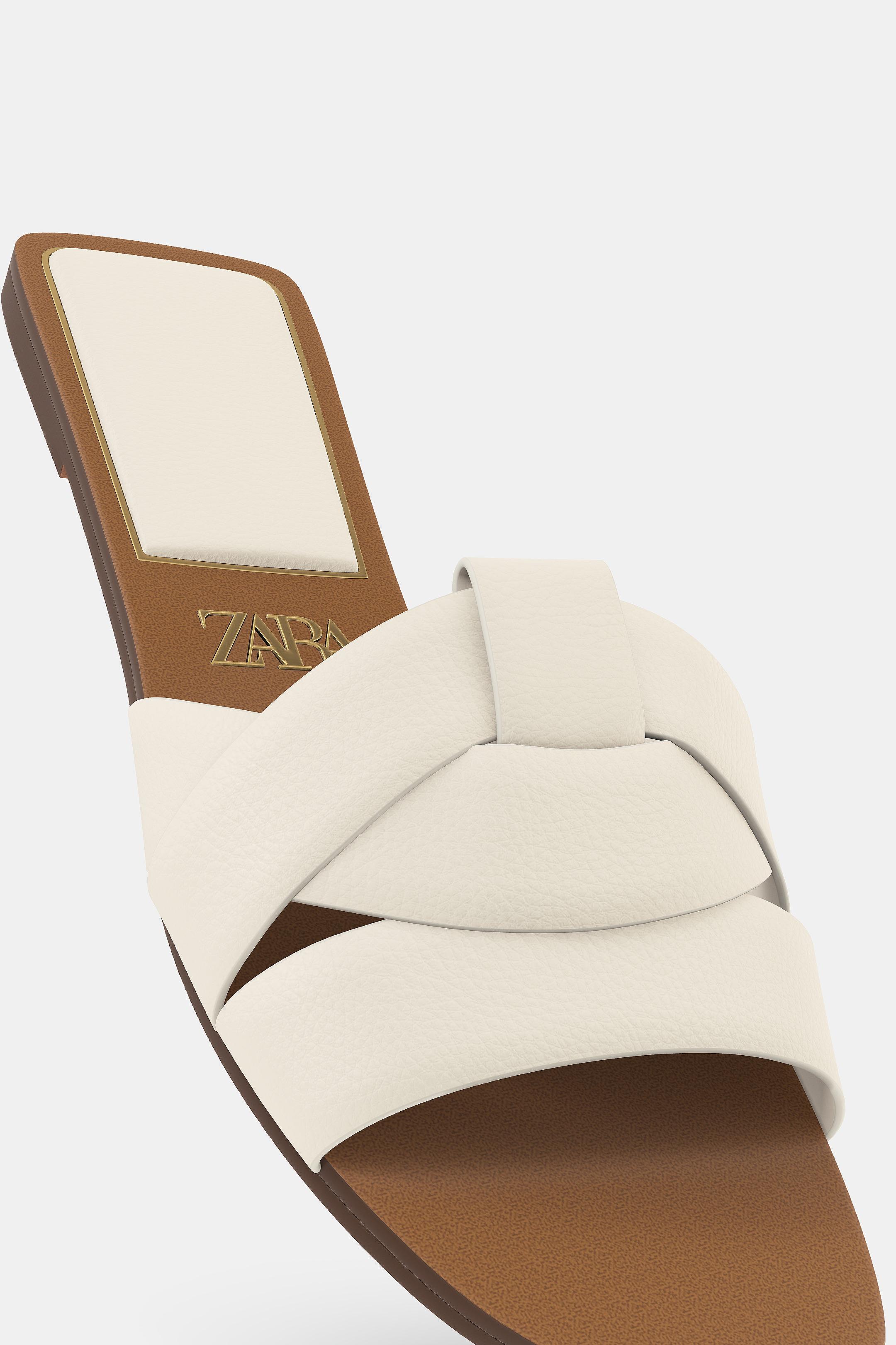 FLAT LEATHER SLIDE SANDALS - White by Zara