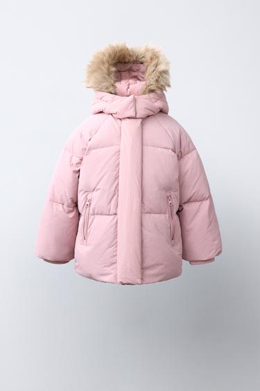 WATER-REPELLENT THERMAL 50/50 DOWN AND FEATHER JACKET WITH DETACHABLE FAUX FUR HOODIE — Pastel pink 1