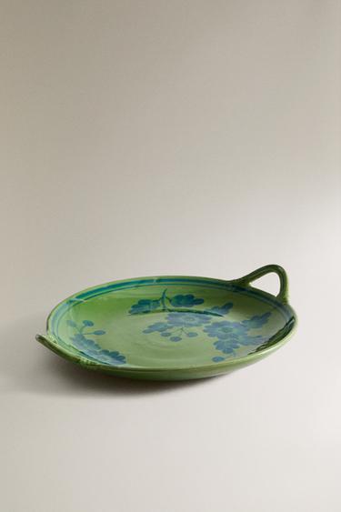 PLAT GRÈS ROND FLEURS - Bleu / Vert de Zara - Image 1