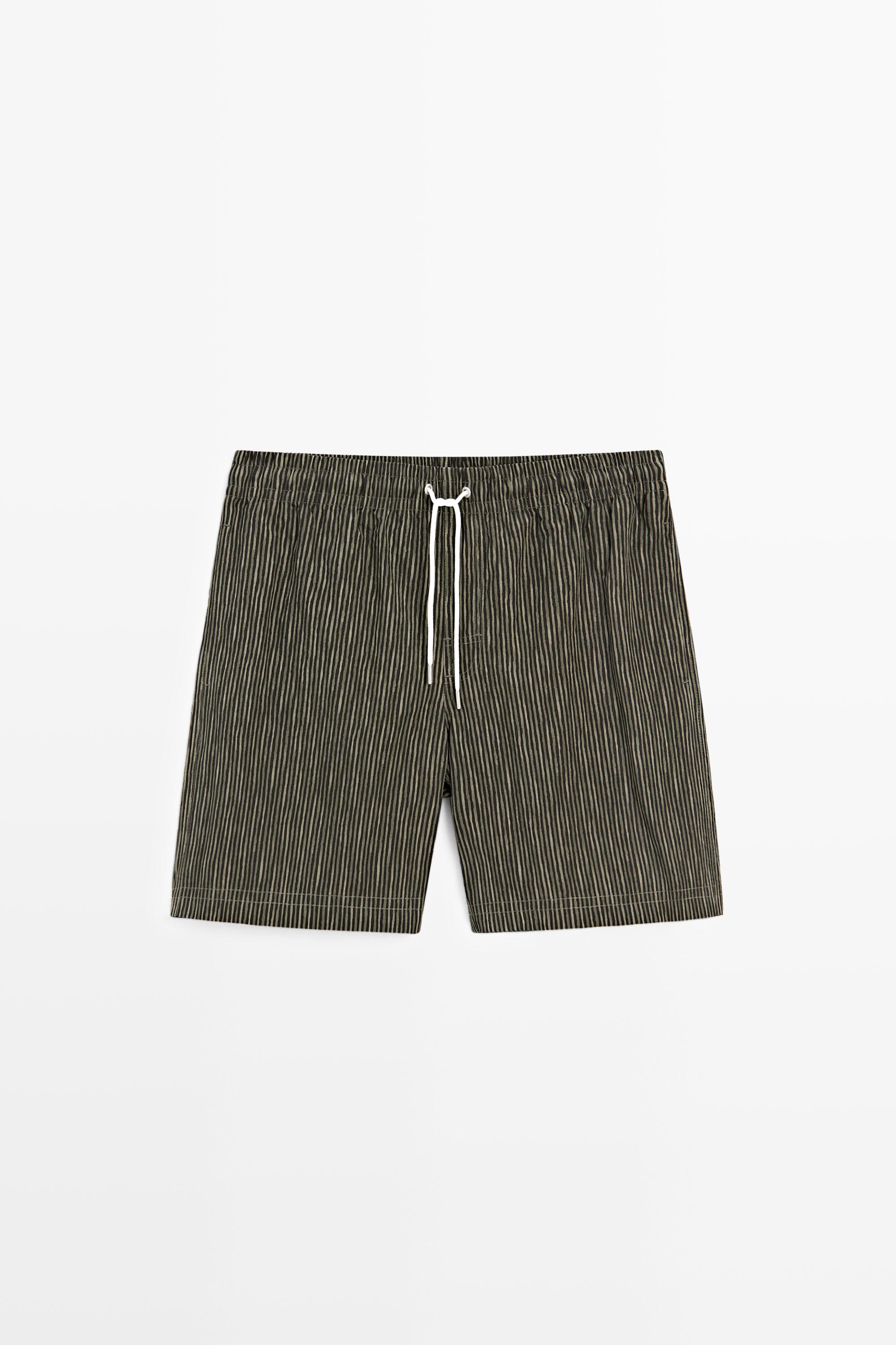 Striped print swimming trunks — Khaki