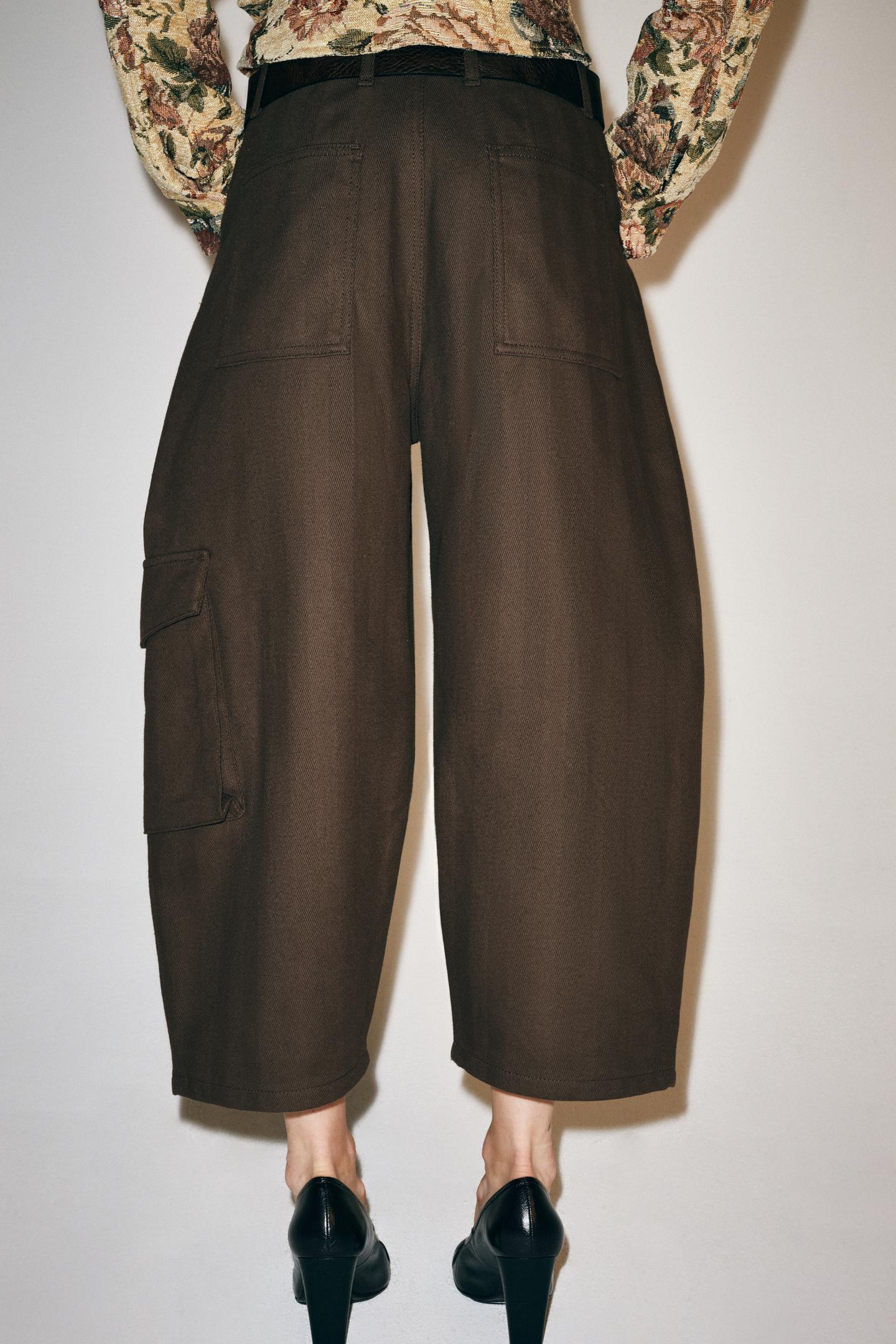 Женские брюки Zara ZW Collection Cargo Capri, цвет: Коричневый — фото 3