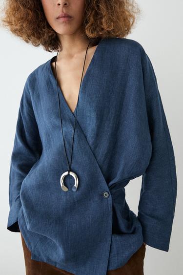 Kimono efecto denim total look lino - Azul de Zara