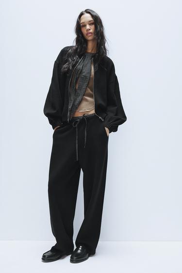 Zara COMBINATION KNIT PANTS - Black