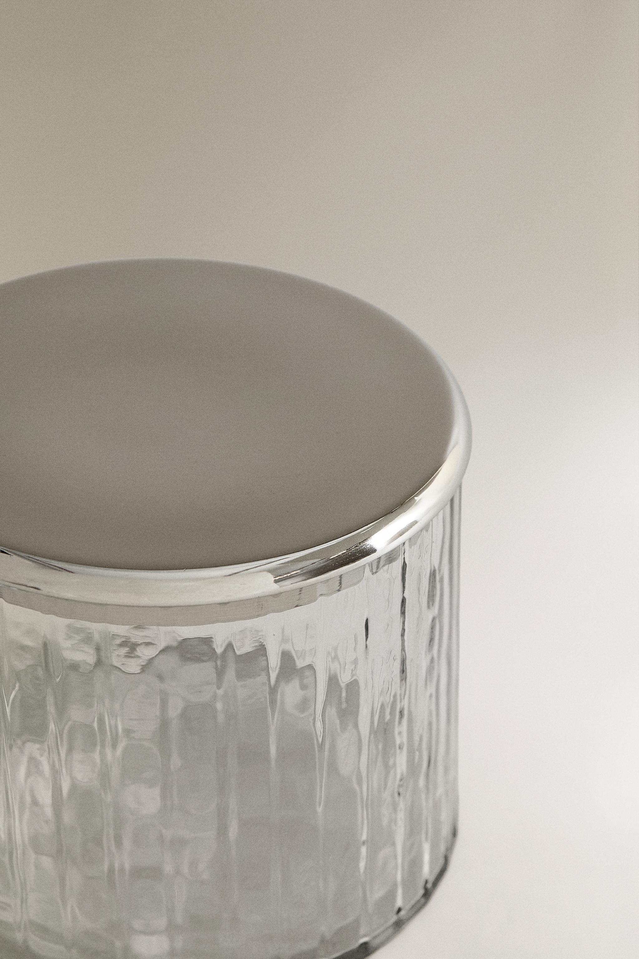 POT DE SALLE DE BAIN VERRE RELIEF ET MÉTAL