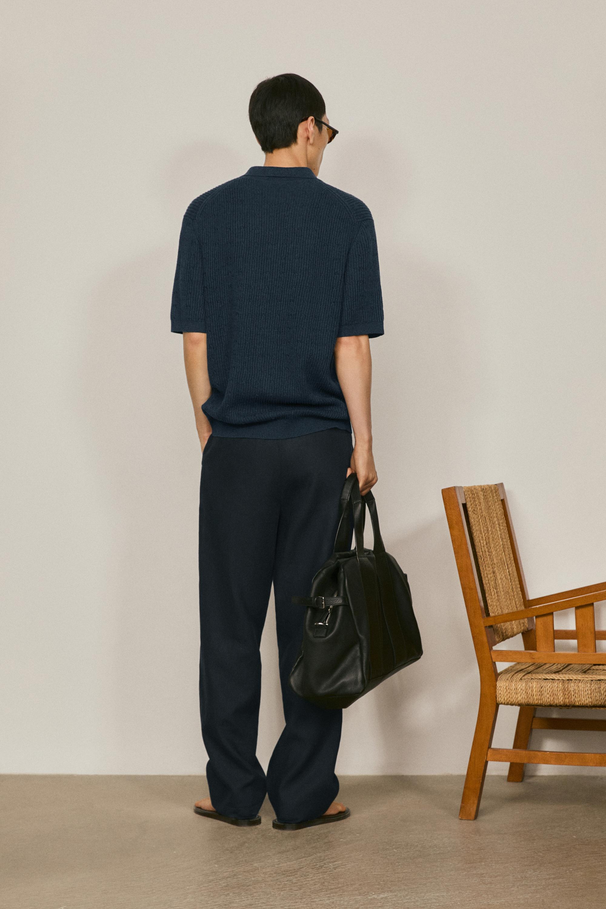 Pull polo en maille tressée