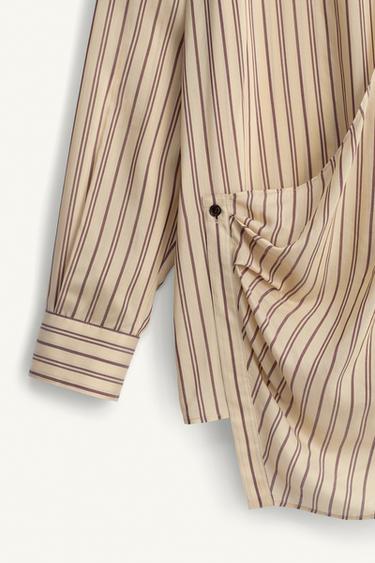 VISCOSE-SILK STRIPED WRAP SHIRT - Sand by Zara - Image 8
