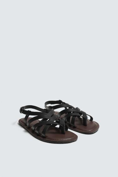 SANDALES EN CUIR À BRIDES - Noir de Zara