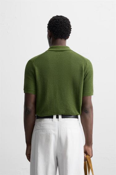 TEXTURED KNIT POLO SHIRT - Green de Zara - Image 2