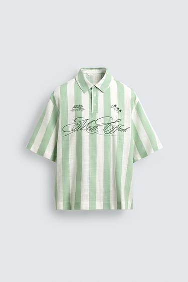 CHEMISE POLO COUPE AMPLE À IMPRIMÉS GRAPHIQUES - Vert de Zara - Image 6