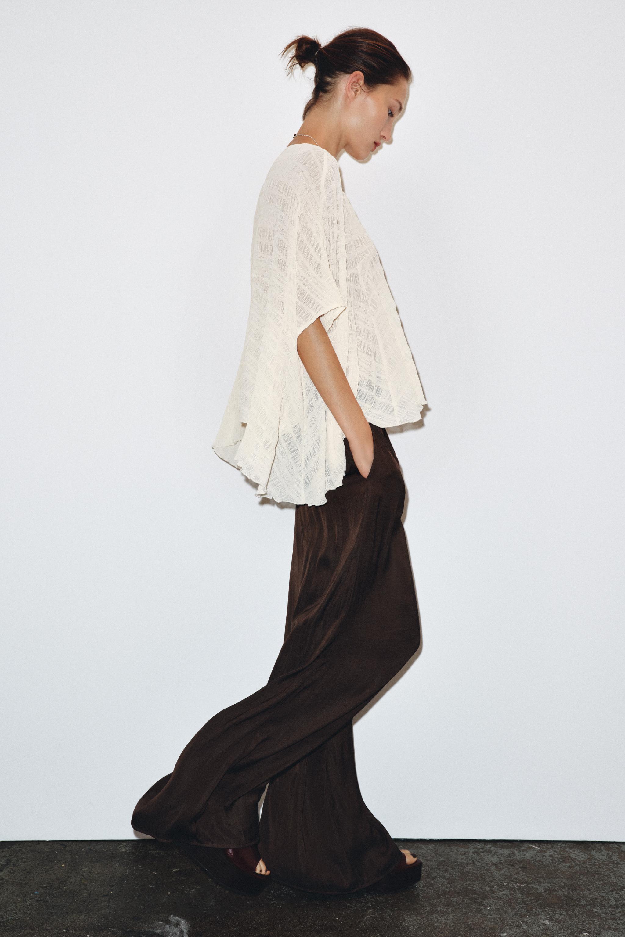 ASYMMETRIC TEXTURED CAPE BLOUSE - Ecru | ZARA United States