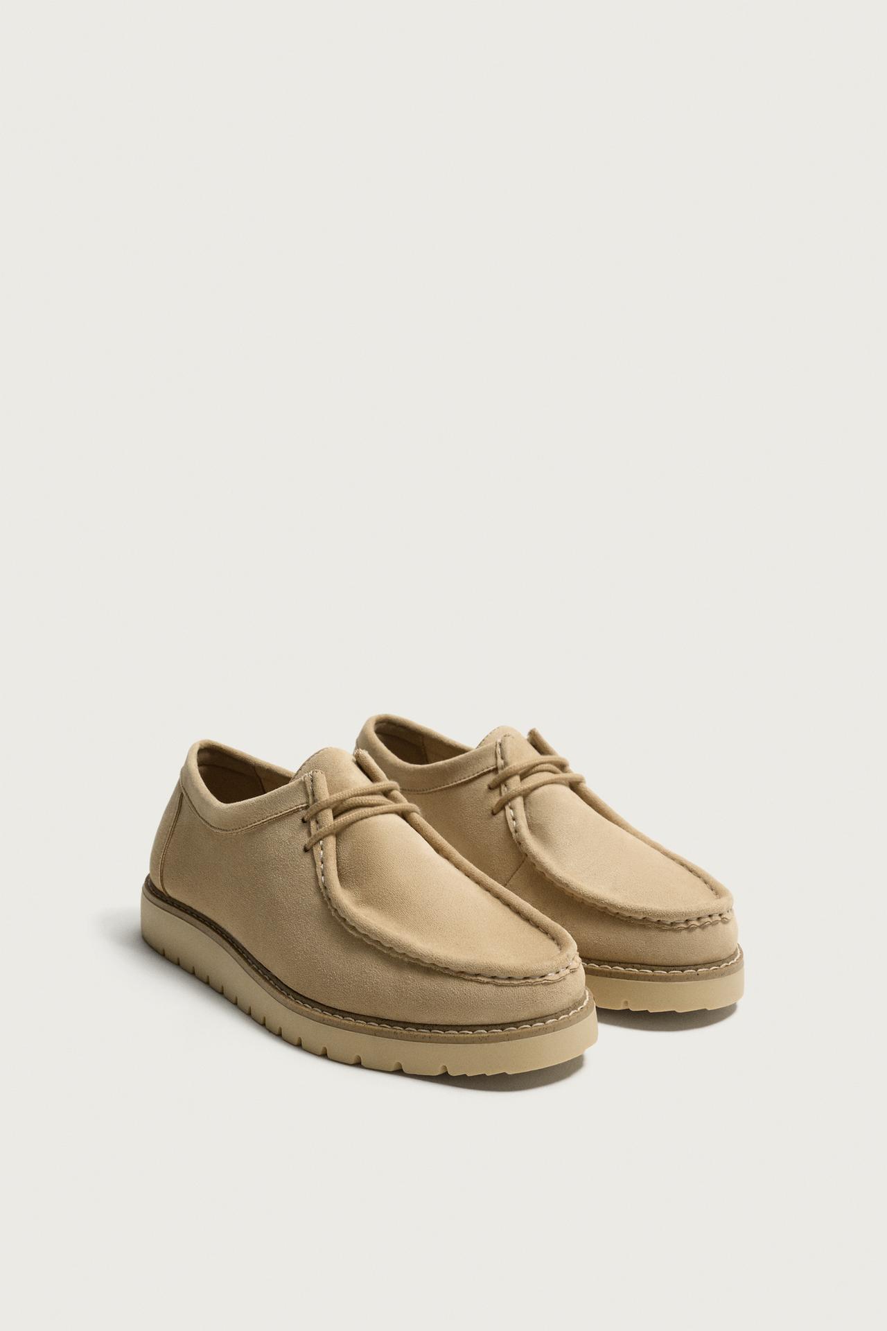 WELDED SEAM LACE-UP SHOES — Beige