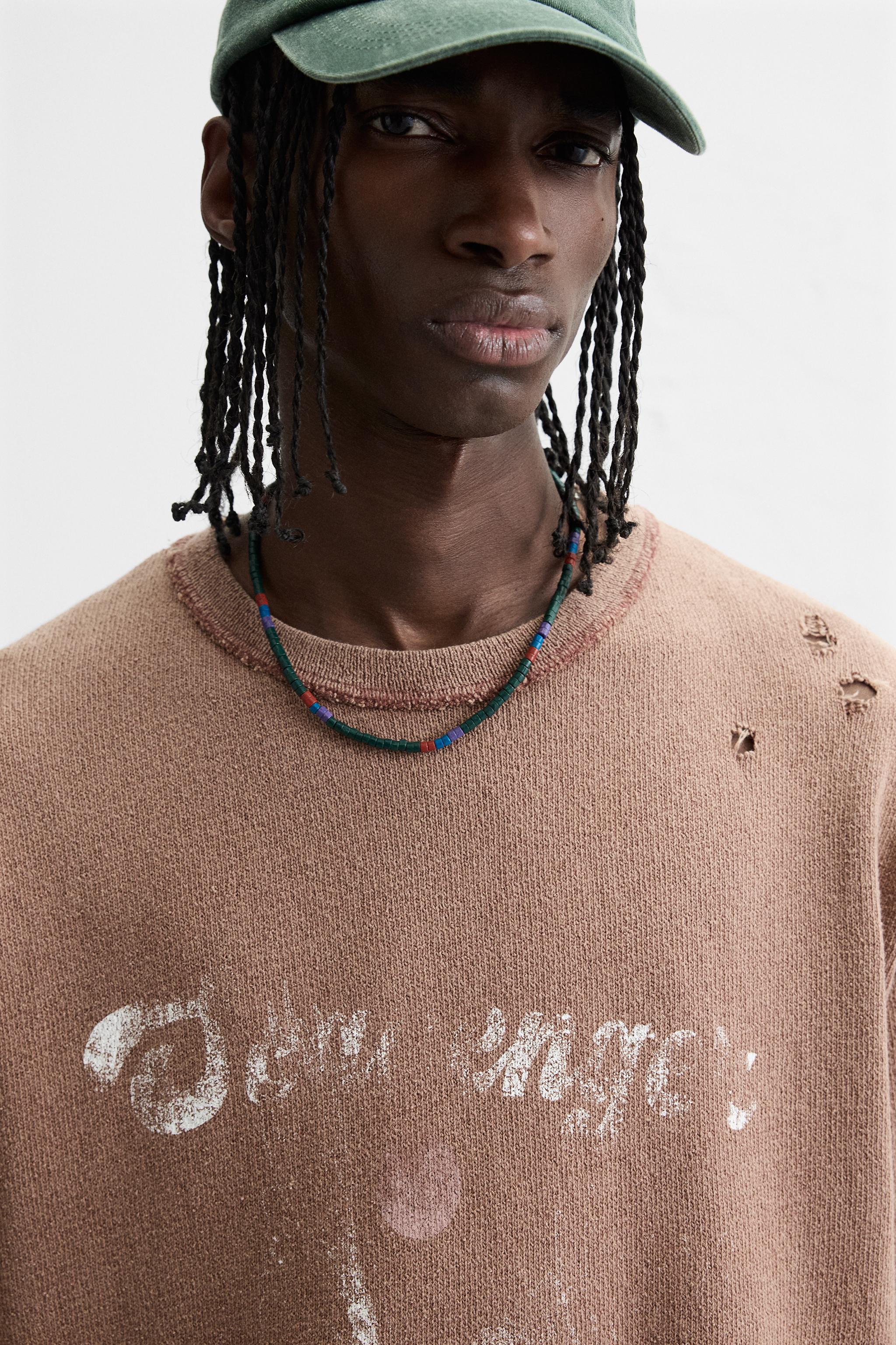 ZARA コントラストプリントニットTシャツ 4805/404 コントラストプリントTシャツ - ブラック | ZARA Japan / 日本