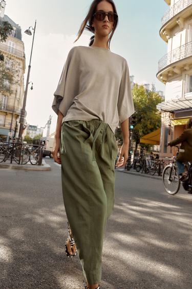 Zara ELASTIC WAIST PANTS - Khaki