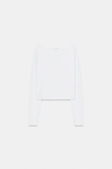 HENLEY NECK T-SHIRT - White by Zara - Image 5