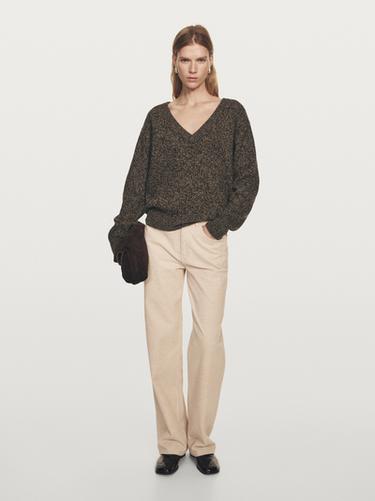 Zara Mouliné V-neck knit jumper - Chocolate