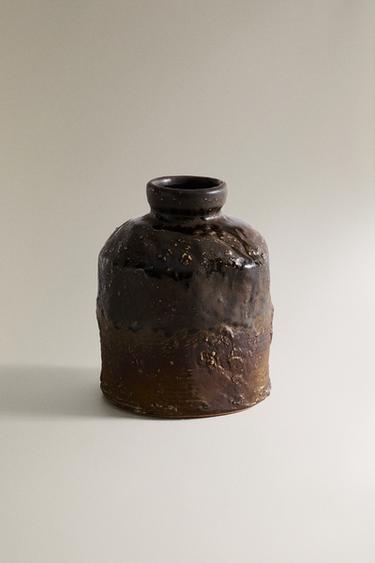TEXTURED CERAMIC VASE - Brown / Green by Zara