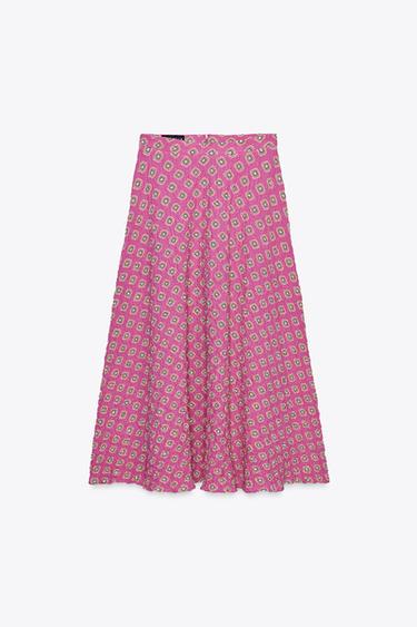 MIDIROCK MIT PRINT - Pink von Zara
