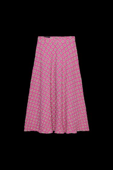 PRINTED MIDI SKIRT - Fuchsia by Zara